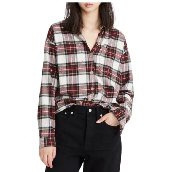 MADEWELL Tartan Plaid Brushed Multi Flannel Top Size Small - Picture 1 of 6